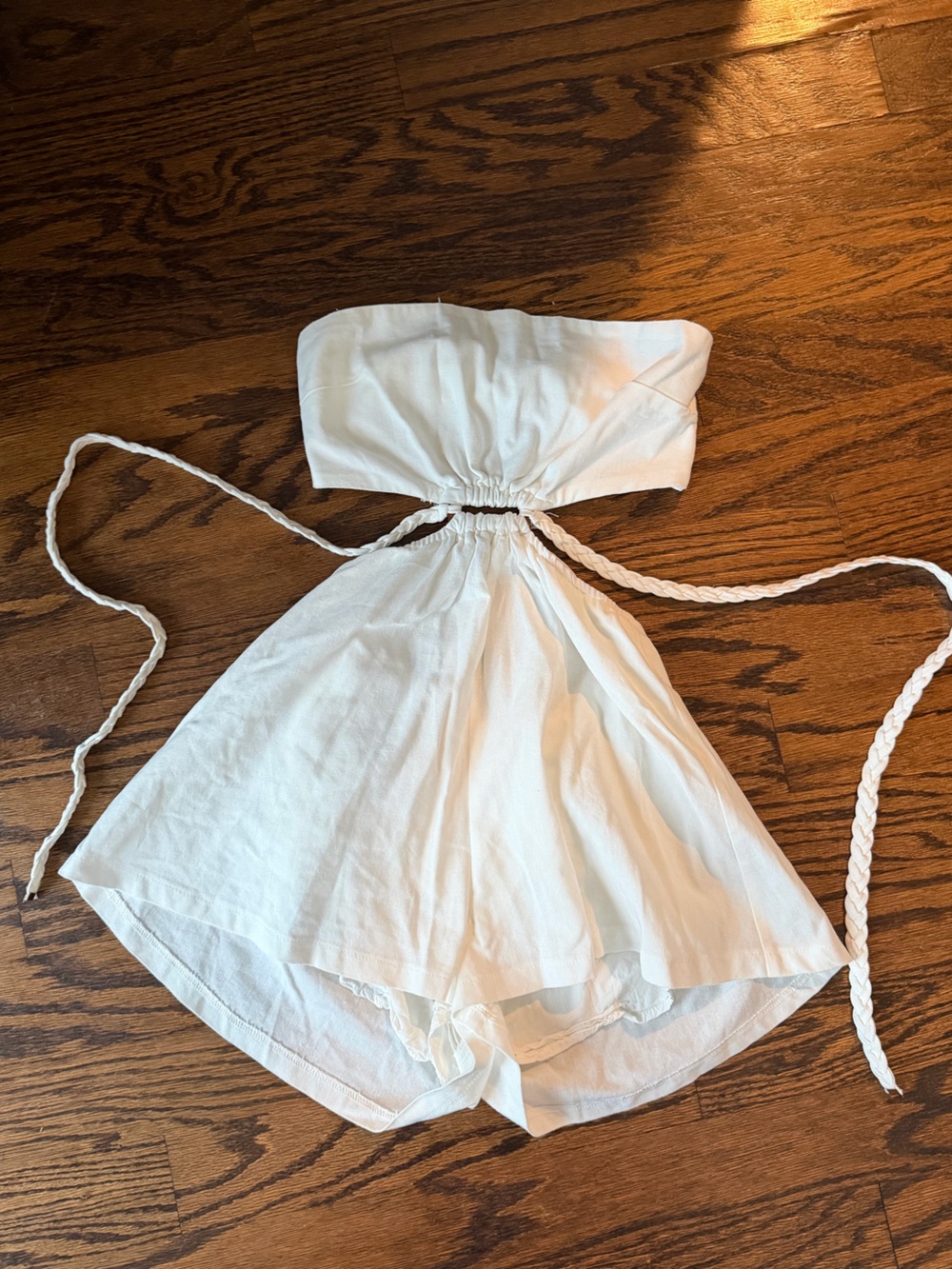 Hello Molly White Strapless Romper with Braided Ties
